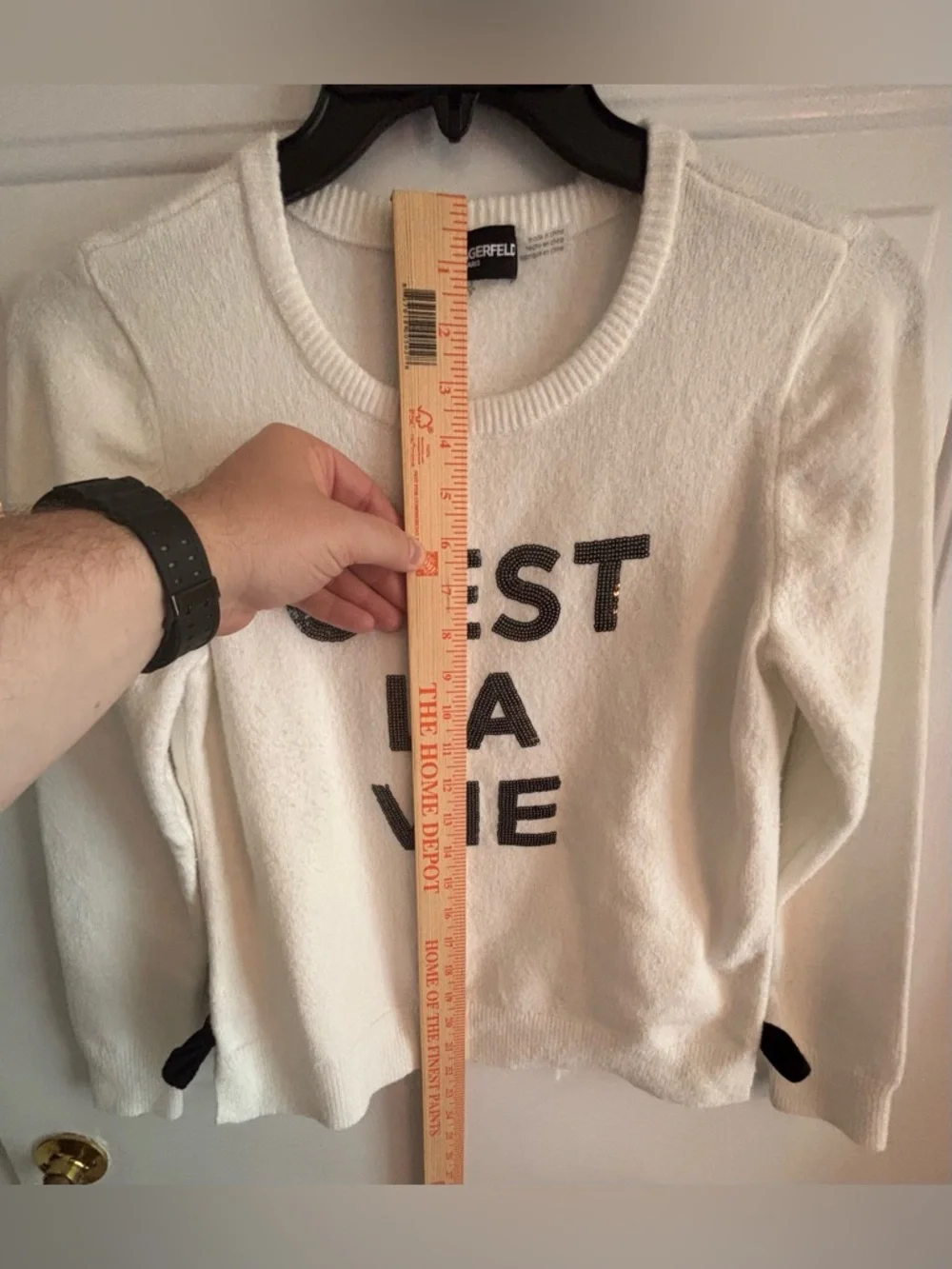 Karl Lagerfeld Paris C’est La Vie Sweater Small Ivory Bow Detail Knit - Picture 6 of 9